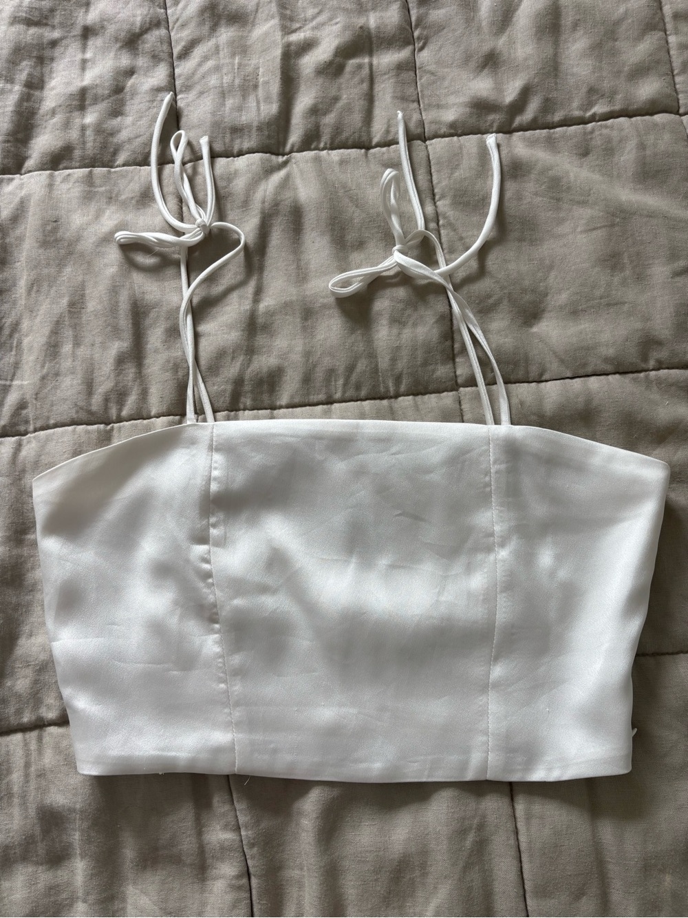 twik White Satin Tie-Strap Crop Top